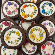 Flower Wreath Round Wood Dough Bowl Soy Candle
