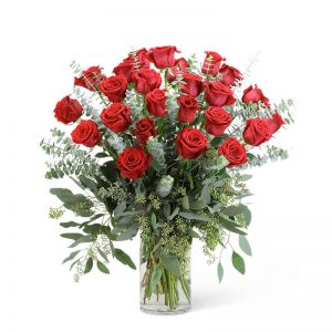 Red Roses with Eucalyptus Foliage (24)